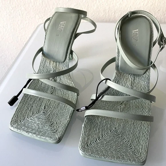 ZARA HEELED LEATHER SANDALS WITH JUTE INSOLE - Picture 1 of 15